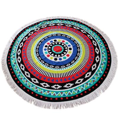 China Customized luxury thick printed round beach towels compressed with tassels for kids for sale