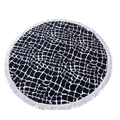 China Compressed 100% cotton printed round black and white beach towel for sale