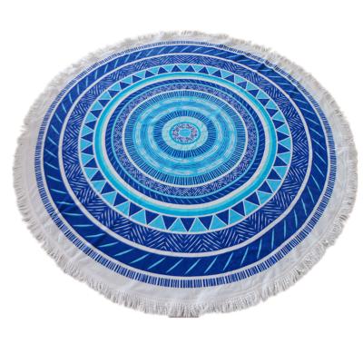 China Compressed Custom 100% Cotton Printed Round Beach Towel With Tassels Fringe for sale