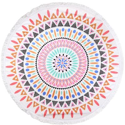 China Amazon Compressed Hot Selling Custom Printed Microfiber Tassel Fouta Round Mandala Beach Towels for sale