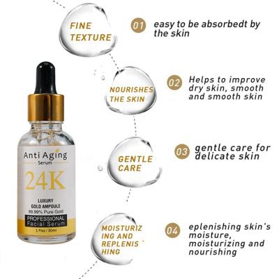 China New Luxury 24K Gold Anti Aging Serum Pure Natural Moisturizing Repair Serum And Skin Gold Face Anti Aging Firming Serum for sale