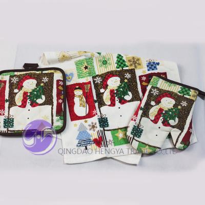 China Wholesale Cheap Printed Christmas Snowman Felt Pot Holder and Oven Glove and Kitchen Towel for sale