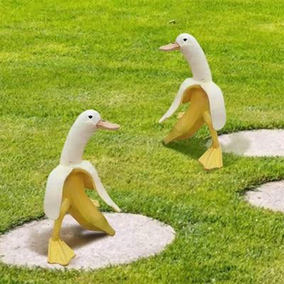 China Plush Sofe Stuffed Whimsical Creative Peeled Banana Duck Figurine Toy Resin Decorative Statue Indoor Decor Sculptures for sale