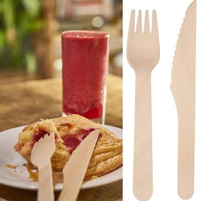 China Home Custom Biodegradable Disposable Wooden Set of Hotel Restaurant Forks Knives and Spoons 100pcs for sale