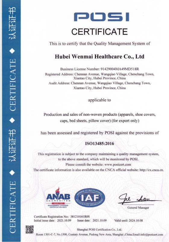 EN ISO 13485 - Hubei Wenmai Healthcare Co.,Ltd