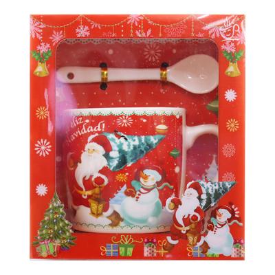 China Viable Spanish Christmas Mug Gift Box Packaging Mug Coffee Milk Water Ceramic Mugs With Spoon OEM Logo for sale