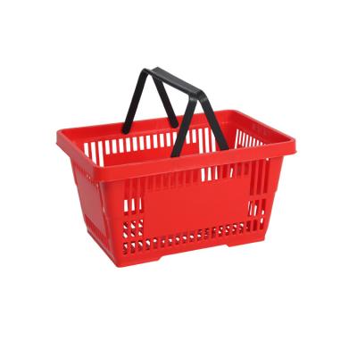 China Supermaerket Wholesale Red Plastic Double Handle Supermarket Shopping Carry Shopping Basket for sale