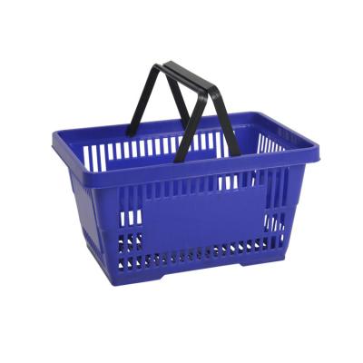 China Supermaerket Custom Supermarket Shopping Tote Plastic Double Handle Blue Shopping Carrying Basket for sale