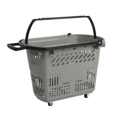 China Green Material Supermaerket Shopping Supermarket With Soft Plastic Wheels Shopping Basket for sale