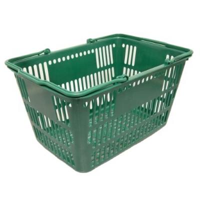 China Supermaerket Wholesale 28L Supermarket Shopping Basket Green Customized Logo Mesh Shopping Plastic Basket With Handles for sale