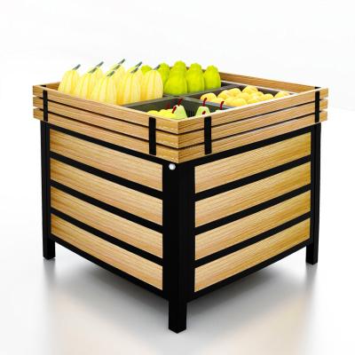 China Wooden Steel Supermarket Light Duty Customizable Metal Fruit and Vegetable Display Rack Storage Rack With Plastic Crate for sale