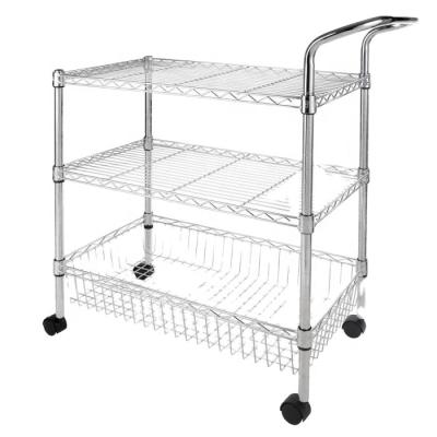 China Hotel Stainless Steel Dining Car Organizer Kitchen Shelving Moveable Single-Sided Multi-Layer Cart for sale