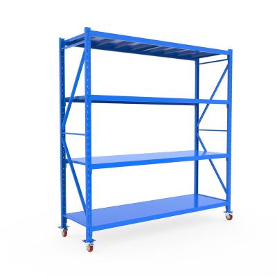 China Mobile Warehouse Shelves With Casters Supermarket Warehouse Metal Light Duty Shelves With Wheels Rack Shelf Storage For Store for sale