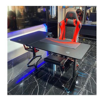 China Ergonomic Swivel Gaming Rotation Adjustable Chair and Big Table Set RGB Gaming Table Gaming Chair Set for sale