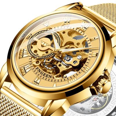 China Waterproof Luminous Double-sided Cavity Tourbillon Mechanical Watch Diamond Mesh Belt Men Automatic Date Fngeen Brand Men Watch for sale