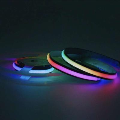 China Theme park dotless no darkless RGB control 5v flexible PCB IC 180 cob beam angle IP20 led strip light for sale