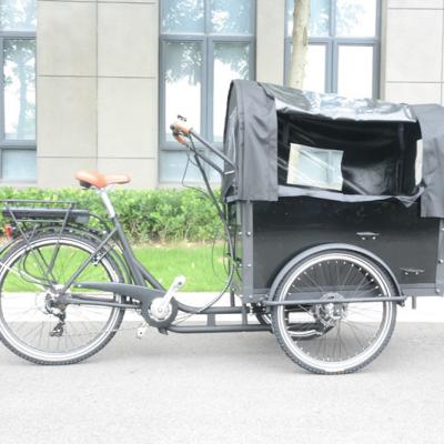 China Steel Hydraulic Disc Brake 3 Wheel Electric Cargo Bike With Front Wooden Box 4 Kids Seat Europe Warehouse for sale