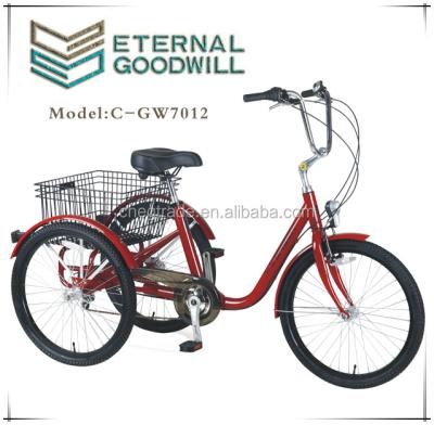 China GW7012 24 inch steel tricycle / three wheel fashionable adult tricycle bicycle with rear basket from china for sale