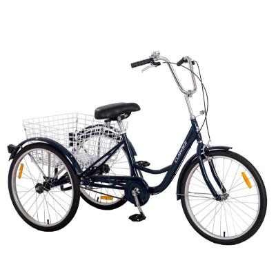 China Cheap Adult Pedal Bicycle Cargo Trike Three Wheel Adult Trike 24 Inch Tricycles With Rear Basket For Cargo for sale