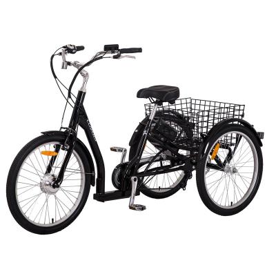 China 24 Inch Electric Adult Tricycle Three Wheel Steel Electric Bicycles With Rear Cargo Basket for sale