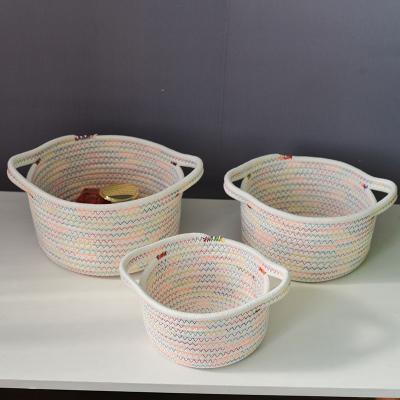 China Sustainable LINA Small Mini Woven Baskets Round Cotton Rope Set Woven Cotton Rope Basket 3 for sale