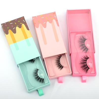 China New Style Custom Own Brand Logo 3D Mink Fur Eyelash Boxes Custom, New Rectangular Eyelash Ice Cream Box, Eyelash Packaging Box Label for sale