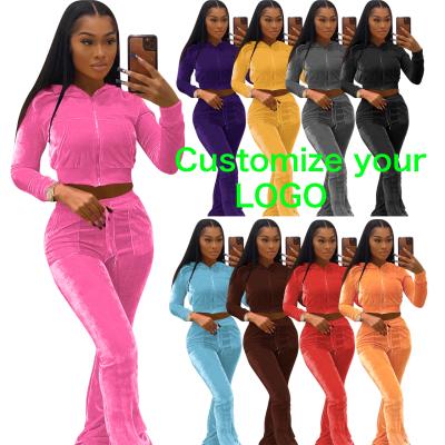 China Wholesale custom made women's velor tracksuit anti-pilling velor tracksuit set velor two-piece set tracksuit for woman for sale