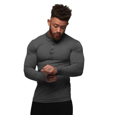 China Summer Polyester Dryfit Sports Gym Slim Fit QUICK DRY Fitness Long Sleeve Breathable Collar Men T-shirt for sale