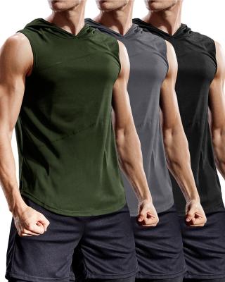 China Wholesale Anti-pilling Men's Hooded Tank Top Fitness Gym Tank Top Men Curved To Hem Mens Tank Tops for sale