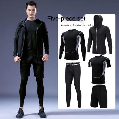 China Pro Workout Clothes Breathable New Sports Suits 5 Pieces Running Suit Workout Compression Suit Basketball Training Men's Hoodie for sale