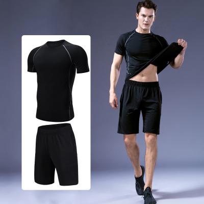 China Breathable gym wear fashionable mens workout fitness apparel 2 pieces set mens running shorts tights suit leggings jump marke wholesale for sale