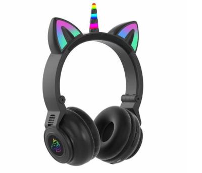 China New Design TF Card Support Kids Headphones Wireless Colorful Cartoon Lamp Blue Tooth Noise Canceling Unicorn Headphones for sale