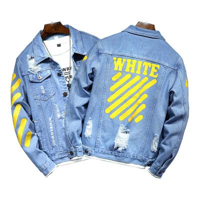 China 2022 new popular high quality men's breathable cheap hole denim jacket for sale