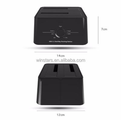 China ABS USB 3.1 Type C Dual Bay HDD Docking Station For 2.5/3.5in SATA SSD HDD CE FCC All Certified à venda