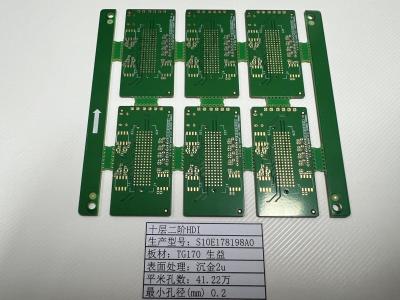 China 10L HDI PCB 2 + N + 2 con mínimo de huella 3 / 3 mil placa 0,4-3,2 mm SHENGYI TG170 ENIG3-8U