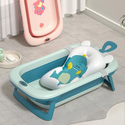 China Foldable PP+TPE Household Plastic Children's Tub With Thermometer Folding Baby Bathtub Set Bathtub for sale