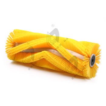 China Easy to install and change heavy duty yellow tufted roller brushes for sweeping leaves, dirt, sand and mud for sale