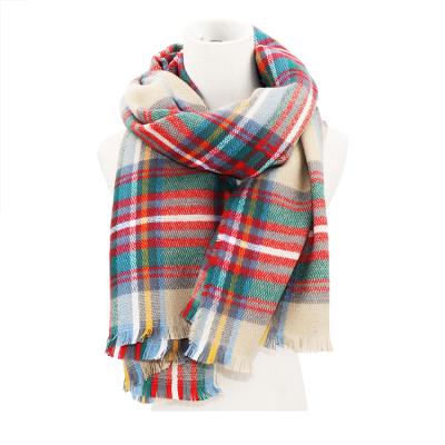 China Scarf Women Winter Plaid Scarf Woven Acrylic Warm Scarf For Cold Weather Ladies Blanket Scarves for sale