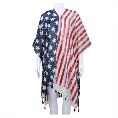 China Anti-wrinkle American flag printed kimono long cardigan wearable kimono for women for sale