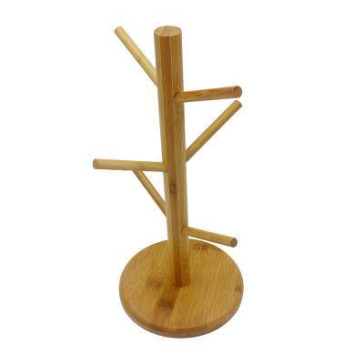 China Organic Bamboo Coffee Mug Holder Hook Holder China Bamboo Tree Cup Holder Coffee Cup Dryer with 6 Hooks for sale