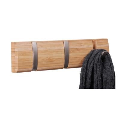 China Stocked Bamboo Wall Hanger for Coats/Bags/Keys with 3 Hooks_bsci & FSC factory for sale