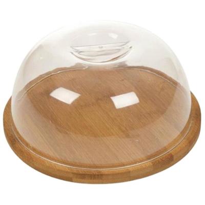 China Sustainable Round Serving Bamboo Wooden Bread Cheese Preservation Board With Plastic Cover for sale