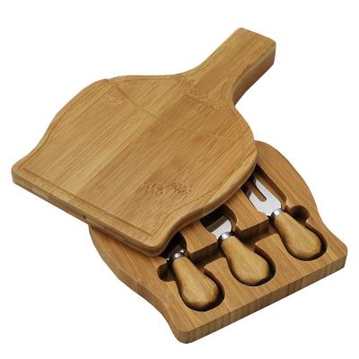 China New Design Disposable Novelty Cheese Cutting Dish Bamboo Wooden Board Serving Tray Cutlery Set for sale