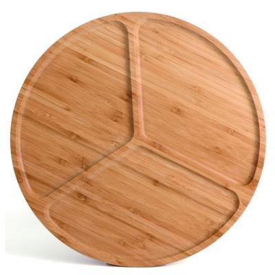 China Viable Wholesale 3 Divided Serving Round Bamboo Tray Bamboo Decorative Tray Platter For Coffee for sale