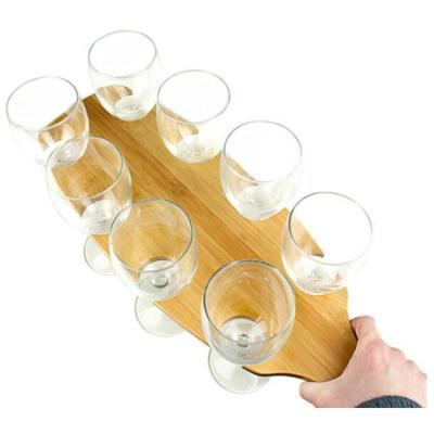 China 18inch Sustainable Simple Bamboo Flying Savoy Glass Wine Rack Serving Tray for sale