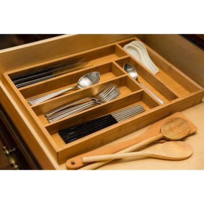 China Sustainable Bamboo Kitchen Organizer Cooking Utensil Tray 6 Slot Divider Cutlery Drawer Organizer for sale