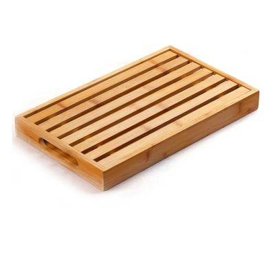 China Rectangular Bread Tray Hollow Bread Chopping Board Household Classic Bamboo Wooden Drain with Crumb Tray for sale