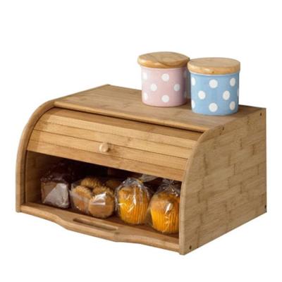 China Viable Hot Selling Roll Top Bread Box Kitchen Food Storage Box Natural Wooden Countertop Bread Holder for sale