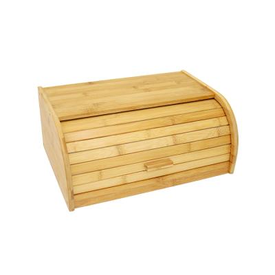 China Sustainable Natural Bamboo Kitchen Counter Roll Desktop Bread Box Food Storage Container for sale