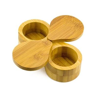 China Sustainable Bamboo Kitchenware Double Round Spice Box Salt Pepper Storage for sale